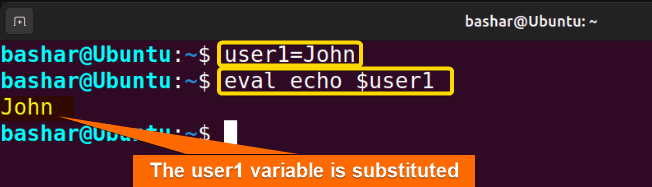 substituting a single variable using "eval" command in linux