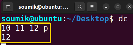 p Output option for dc command in Linux