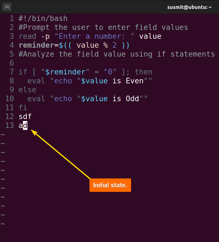 Initial state before undo and redo in Vim.