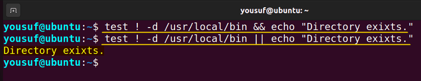 Altering test command’s behavior using “!” operator