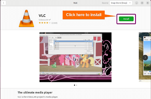 installing VLC program from software store