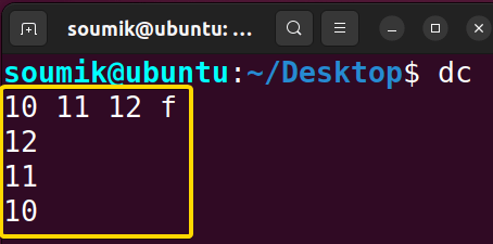 f Output option for dc command in Linux