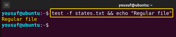 Checking for a regular file using test with -f option