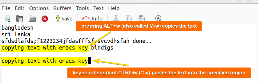 copy and paste text in emacs