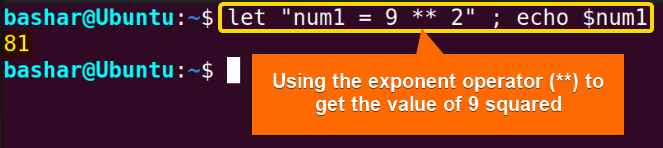 4 using let command in linux along with the exponent operator