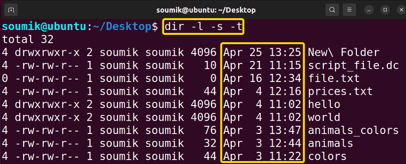 File sort by time in short