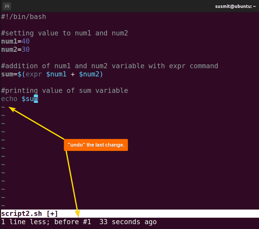 undoing changes made in Vim text editor