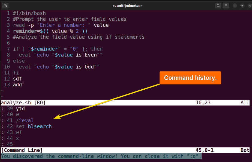 Command search history in Vim.