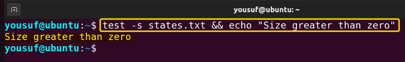 Comparing file sizes using test command with -s option