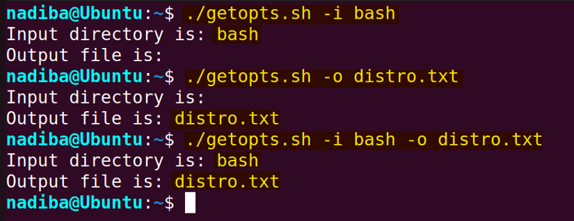 Setting flag values using 'getopts' command